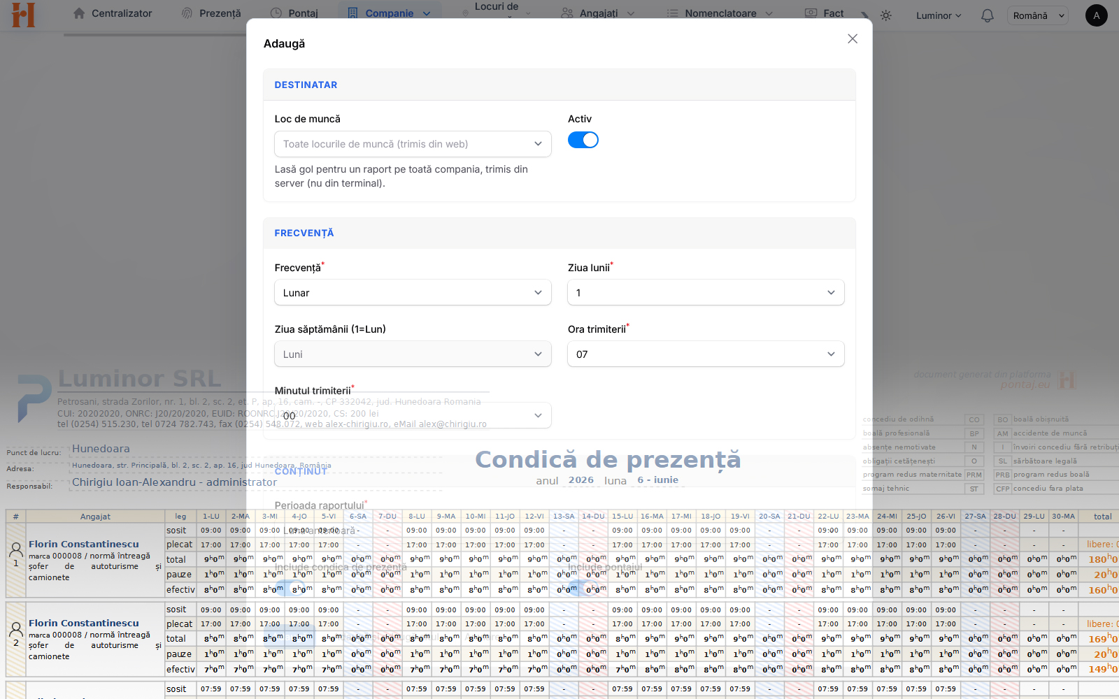 Export PDF și rapoarte automate